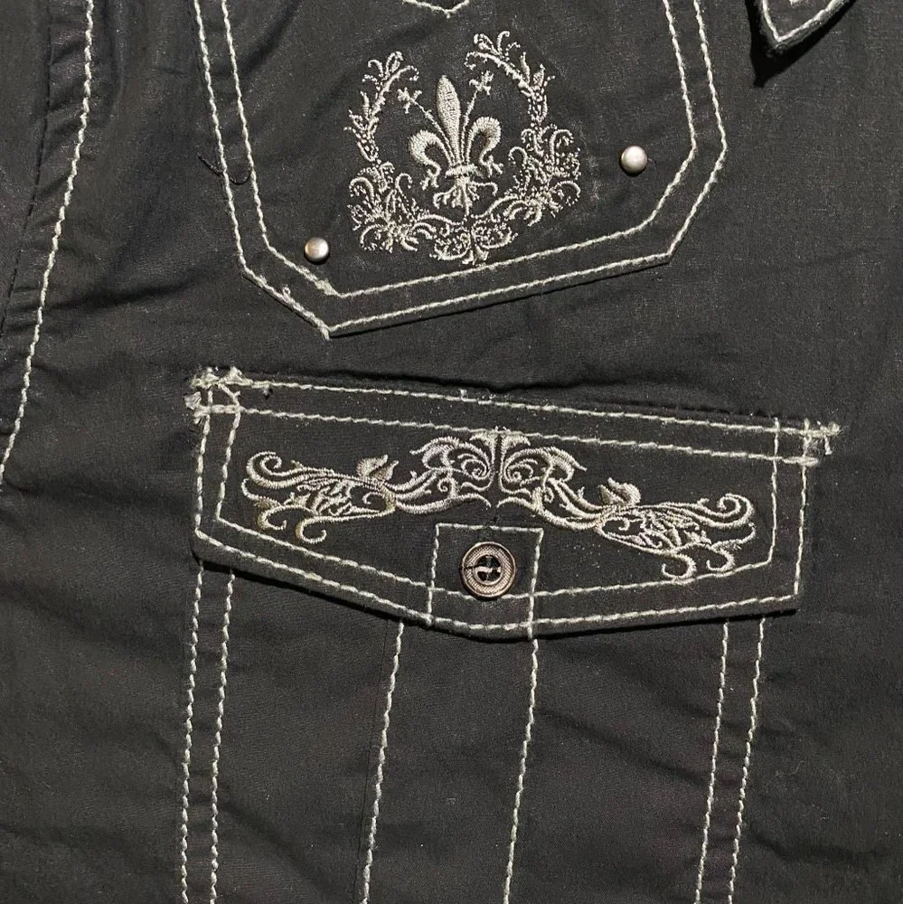 Franky Max Men’s Embroidered w/ Paisley Trims Long Sleeve Shirt Size M Black - Picture 3 of 9